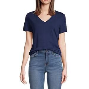 a.n.a Womens V-Neck‎ Cotton Blend V-Neck Short Sleeve T-Shirt in Navy Large $14